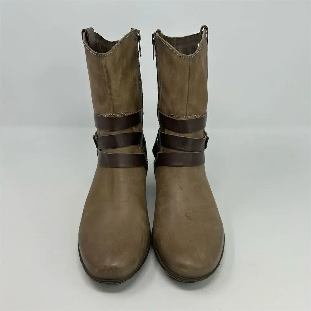 Pikolinos Women's Brown Leather Western Buckle Strap Heeled Ankle Boots Size 38